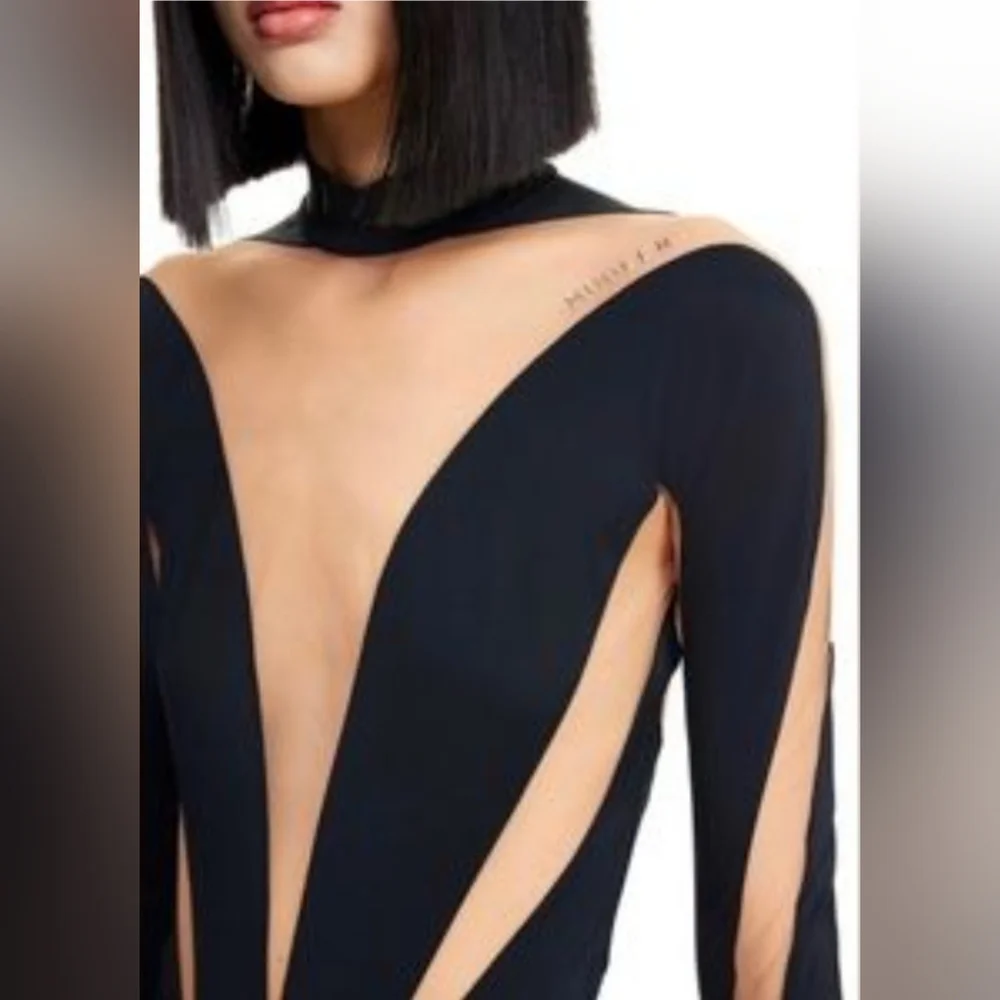 NWT HM X Mugler Mesh-paneled Bodysuit, sz XS - Picture 3 of 6
